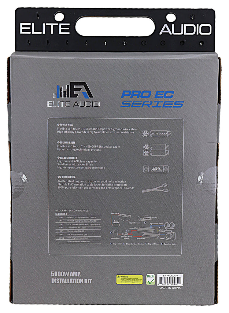 EA-PROK0-EC Elite Audio Pro EC All Copper 0 Ga Amp Install Kit