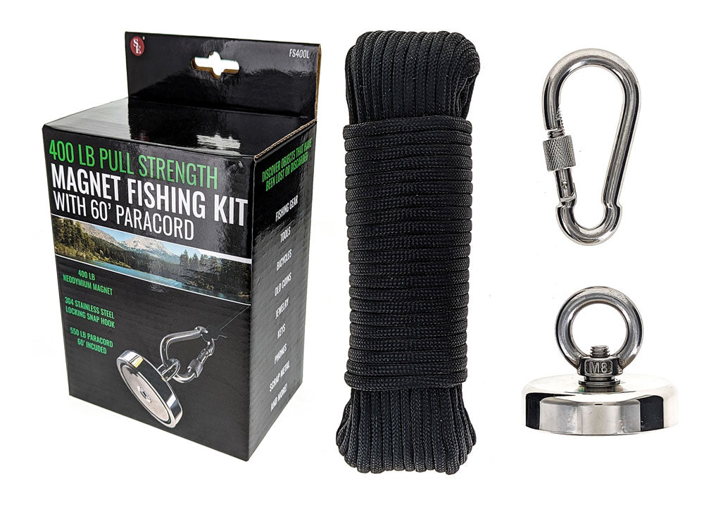 FS400L Magnet Fishing Kit With 60 ft Paracord and 400 LB Pull Strength — M&M Merchandisers