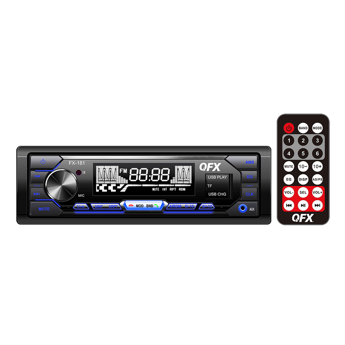FX-181 QFX AM/FM/MP3 Mechless Car Stereo With BT Hands Free Calling