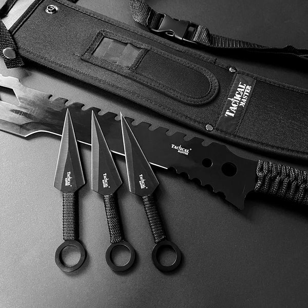 SK1715BK Tactical Master 26 in Machete Set with 3 Throwing Knives