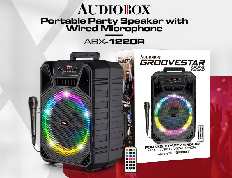 ABX-1220R Audiobox Portable 12 Party Speaker W Mic — M&M Merchandisers