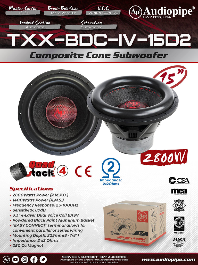TXX-BDC-IV-15 Audiopipe 15 in Quad Stack Woofer — M&M Merchandisers