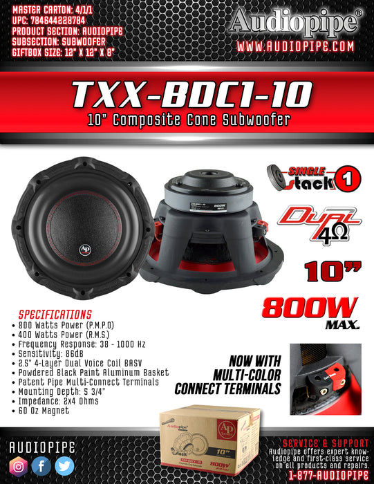 TXX-BDC1-10 Audiopipe 10 inch DVC Woofer