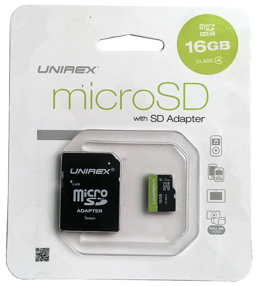 Unirex MEM-MICSD16G MicroSD High Capacity Card 16GB with SD Adapter