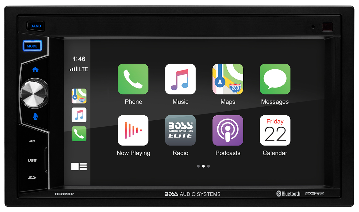 BE62CP Boss Audio Elite 6.2-In Double-DIN CarPlay Mech-less Multimedia Player