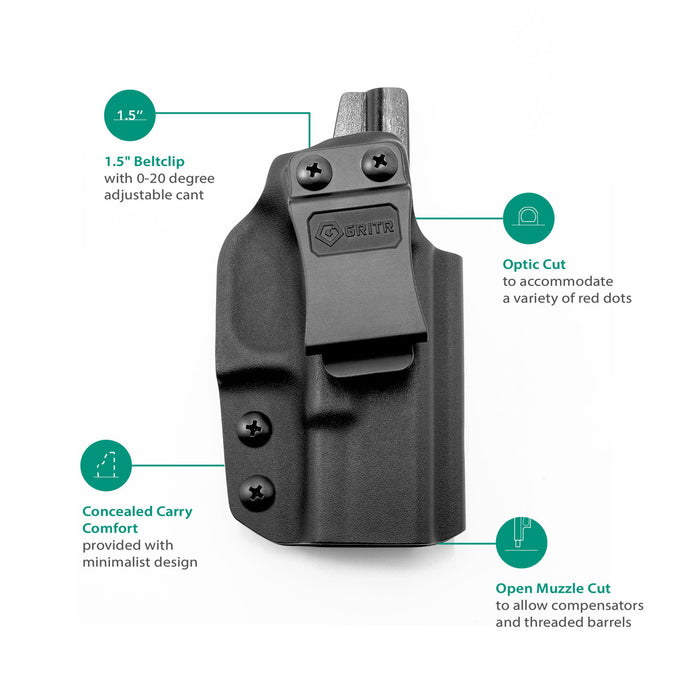 GRIT-IWB-GLOCK-19-R GRITR Right Handed Inside Waist Band Kydex Holster Compatible with Glock 19 (Gen 1-5, G26/ G17/ G19x/ G45/ G34) - RIGHT HANDED