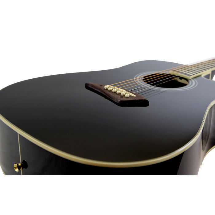K1EBK Kona K1E Series Dreadnought Cutaway Acoustic Electric Guitar - Gloss Black