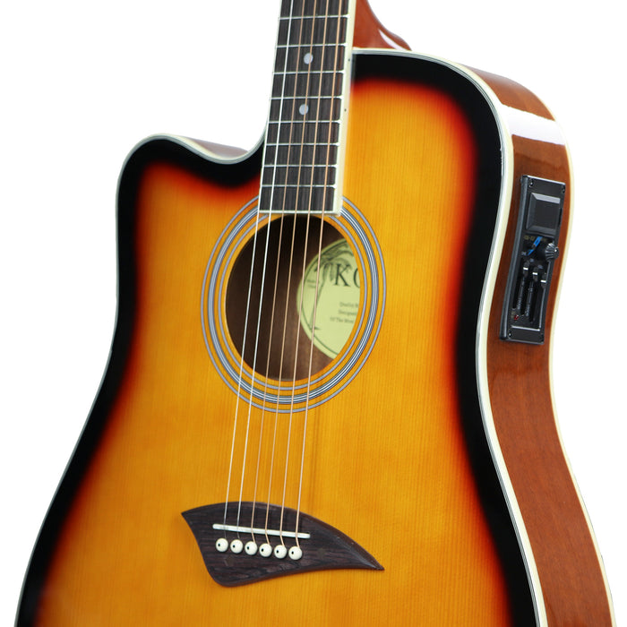 K2LTSB Kona K2 Series Left-Handed Thin Body Acoustic Electric Guitar - Tobacco Sunburst