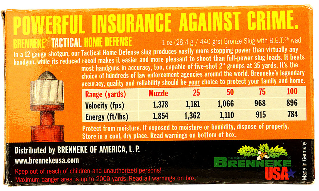 SL122THD Brenneke THD Tactical Home Defense, 12 Gauge Slug, 23⁄4 inc