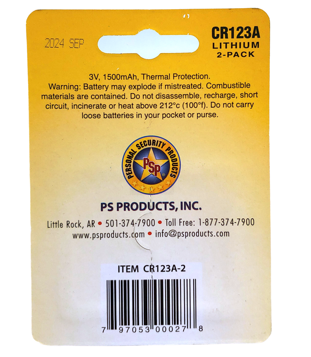 PSPCR123A Stun Gun Lithium CR123A2 Battery 2Pk