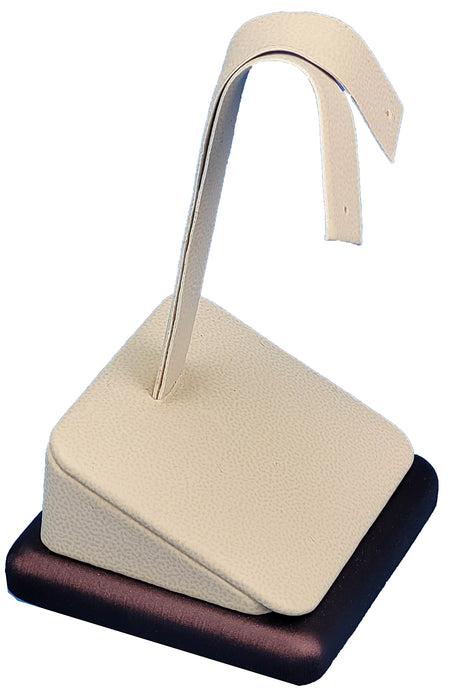F35-22 (L30) Earring Tree Stand Beige Faux Leather w/  Steel Brown Trim