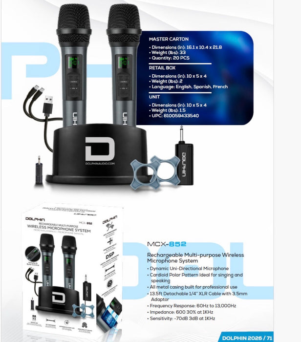 MCX-852 Dolphin UHF Wireless Dual Microphone System — M&M