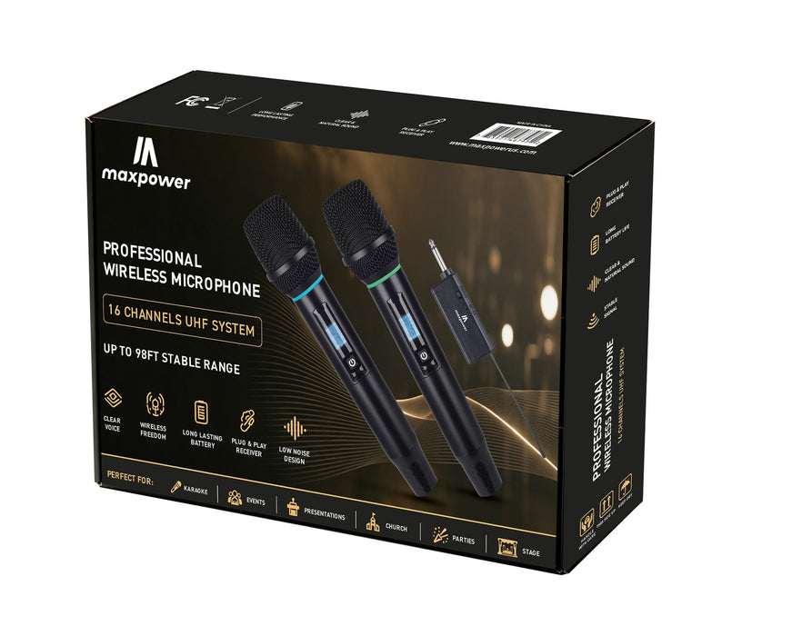 MPD44C Maxpower Dual UHF Wireless Microphones
