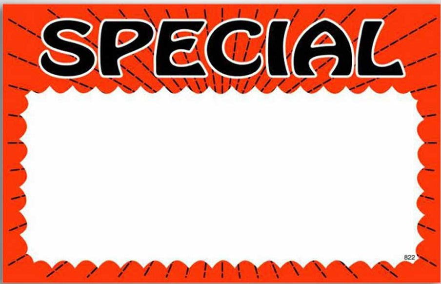 822 5.5" X 3.5" Fluorescent Orange Special Burst Sign 100 pcs Pack