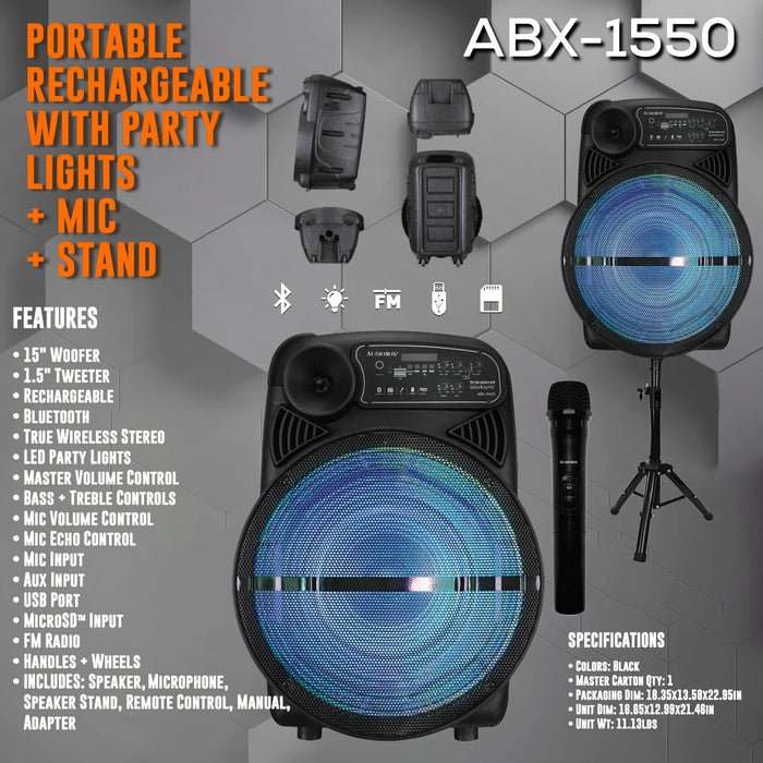 ABX-1550S Audiobox 15inch BT Speaker  Stand - Mic