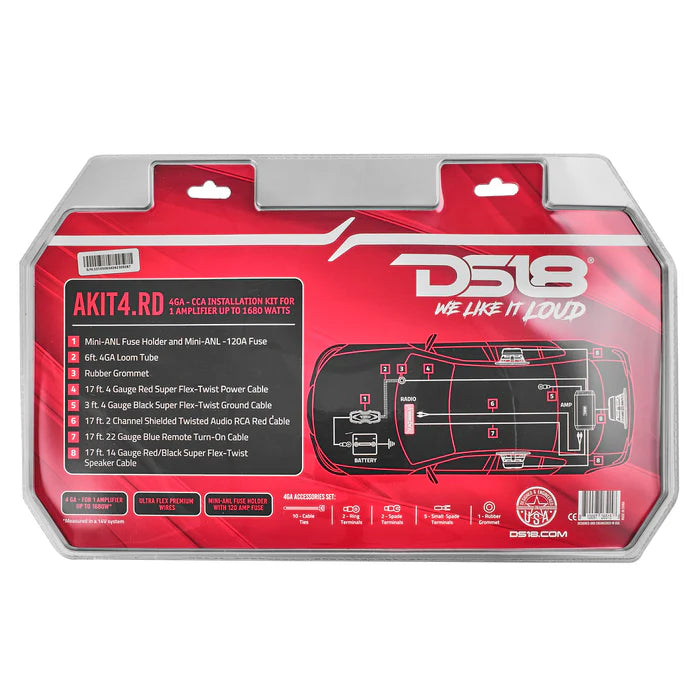 DS-AKIT4.RD DS18 4 Guage Amplier Installation Kit^C
