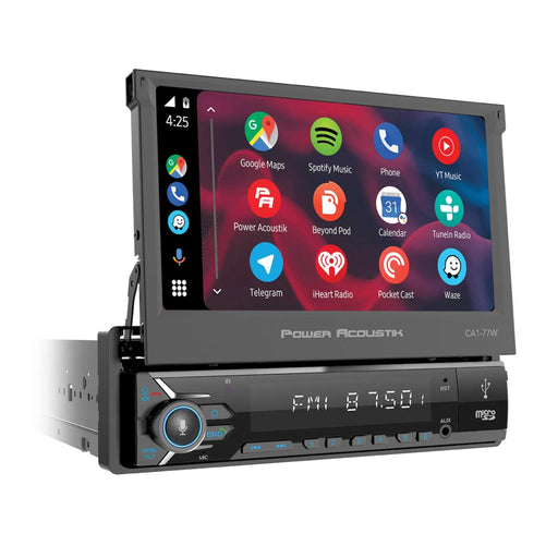 CA1-77W Power Acoustik 1x Din 7in Flip-UP Mechless Media Center with Wireless Carplay & Android