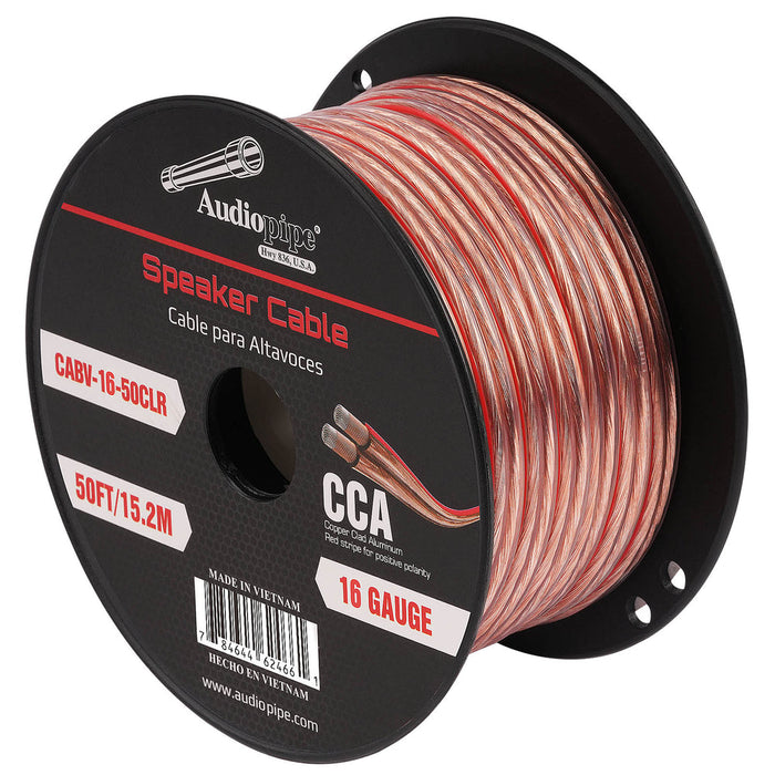 CABLE1650 AudioPipe 50ft 16 Gauge Speaker Wire - Clear Jacket With Copper And Silver-tone Conductors