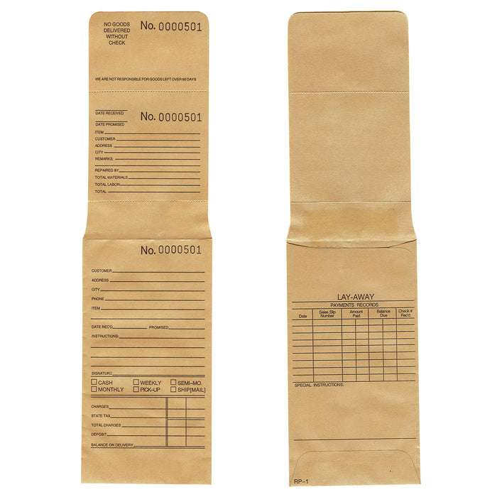 EN10-1 Layaway-Repair Envelopes - Numbered 0001-1000