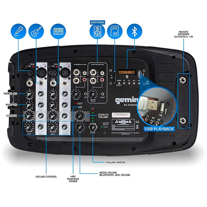 ES-210MXBLU-ST Portable PA System with Stands