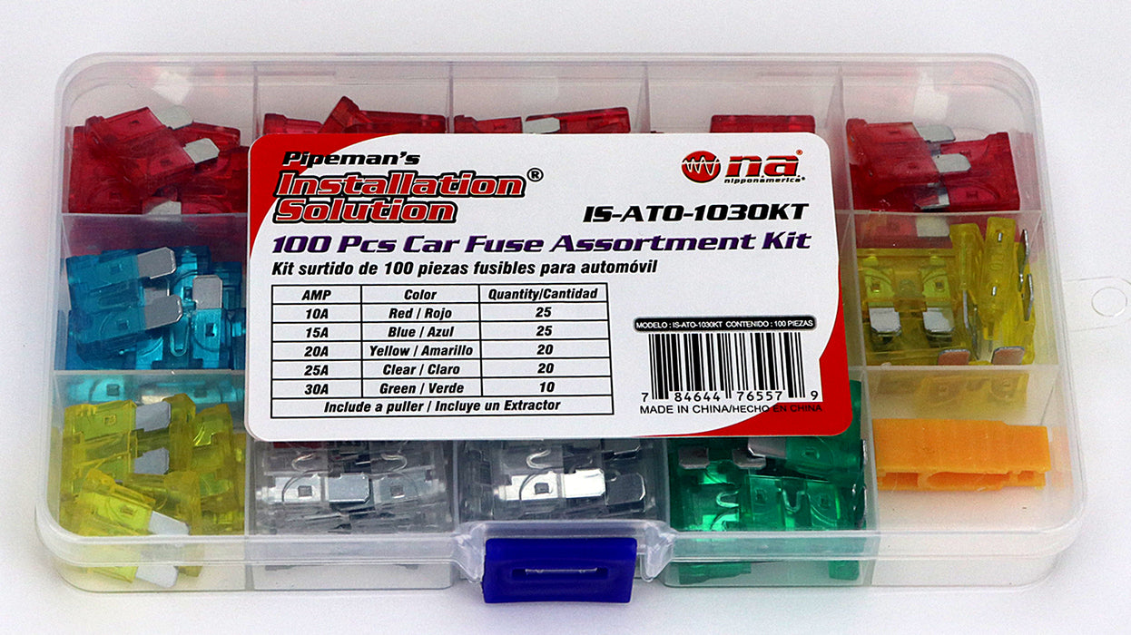 IS-ATO-1030KT Pipeman's 100-Piece ATO (ATC Size) Car Fuse Assortment Kit With Fuse Puller