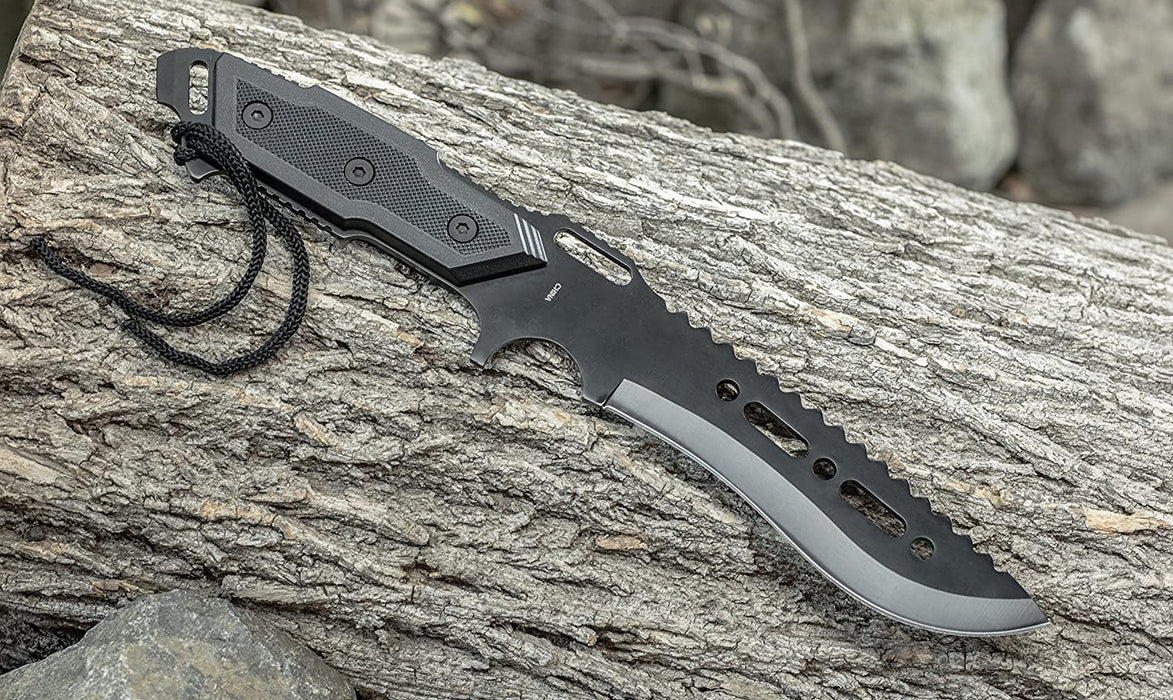KFD70891B 12 in Stainless Black Serrated Blade Hunting Knife