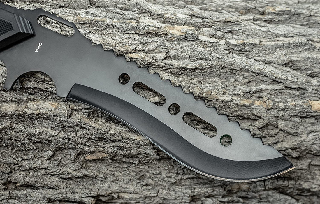 KFD70891B 12 in Stainless Black Serrated Blade Hunting Knife