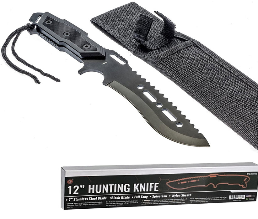 KFD70891B 12 in Stainless Black Serrated Blade Hunting Knife