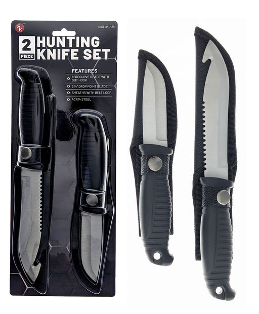 KHK1185-2-BB 2pc Black RubberHandle Hunting Knife Set