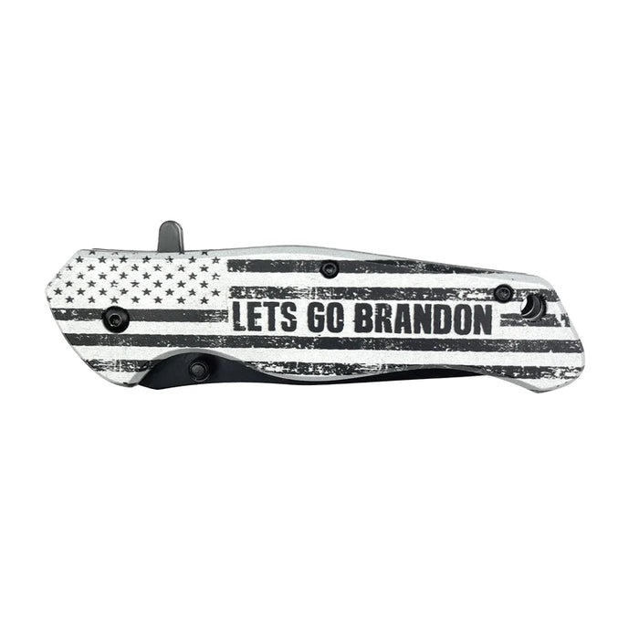 LGB-1 Lets Go Brandon 7-1/2 Inch Folding Knife Black and White