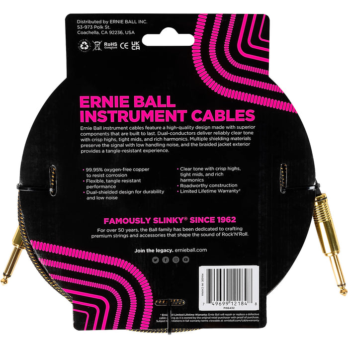 P06433 Ernie Ball 18ft Braided Cable SilverFox