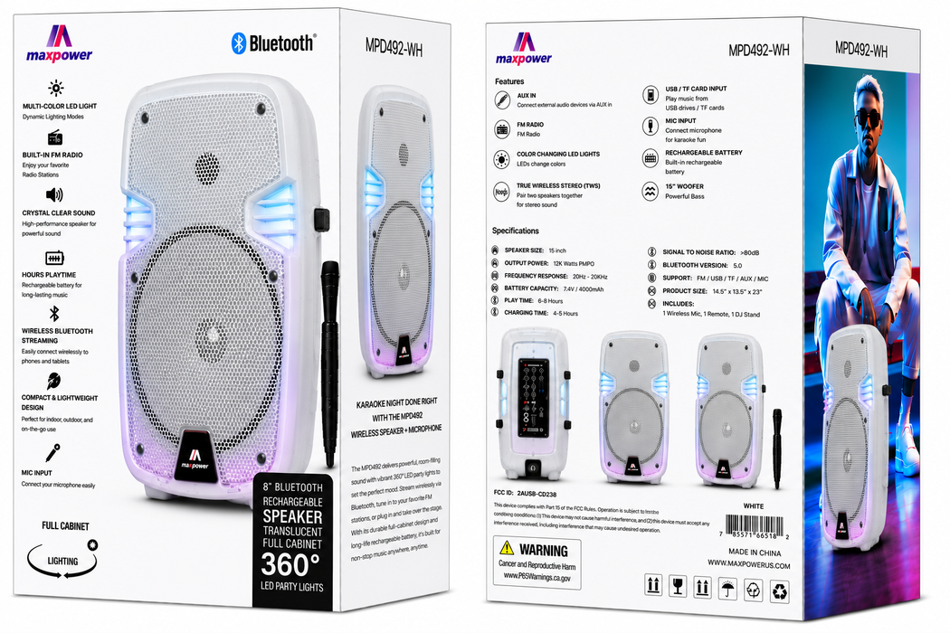 MPD492-W Maxpower Lightshow BT Speaker-White
