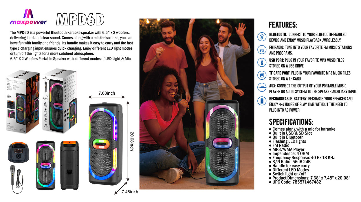 MPD6D Maxpower BT Karaoke Speaker Mic 6.5x2