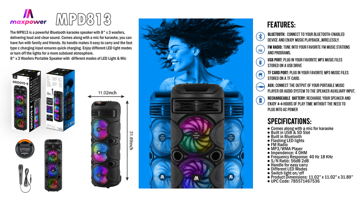 MPD813 Maxpower 3x8 BT Karaoke Speaker