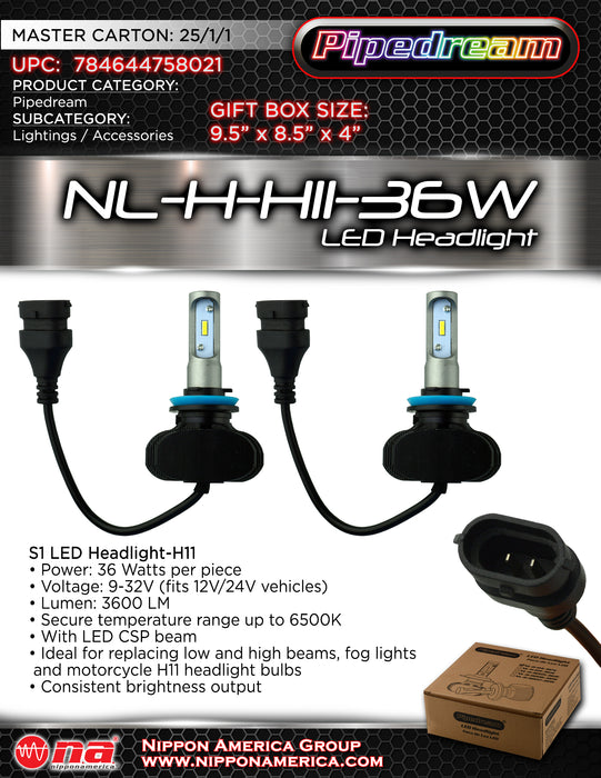NL-H-H11-36W Pipedream LED Headlight 6500K 3600 Lumen