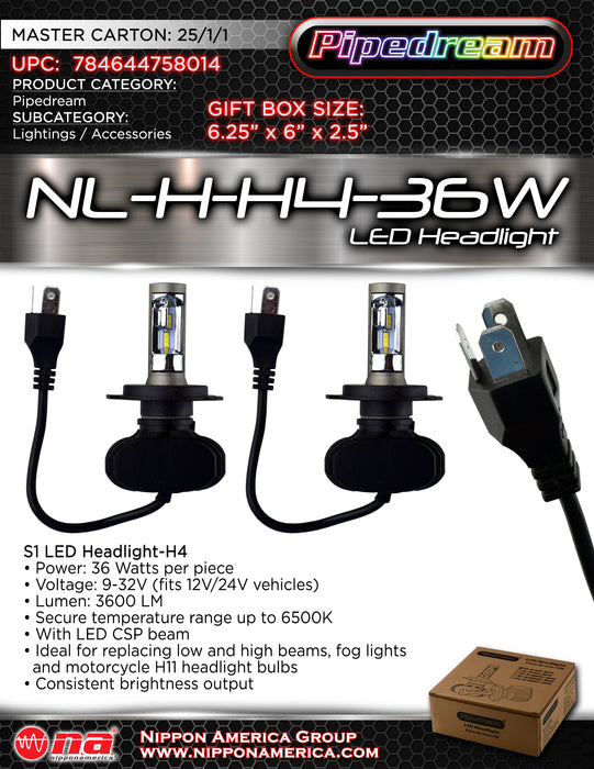 NL-H-H4-36W Pipedream LED Headlight 6500K 3600 Lumen