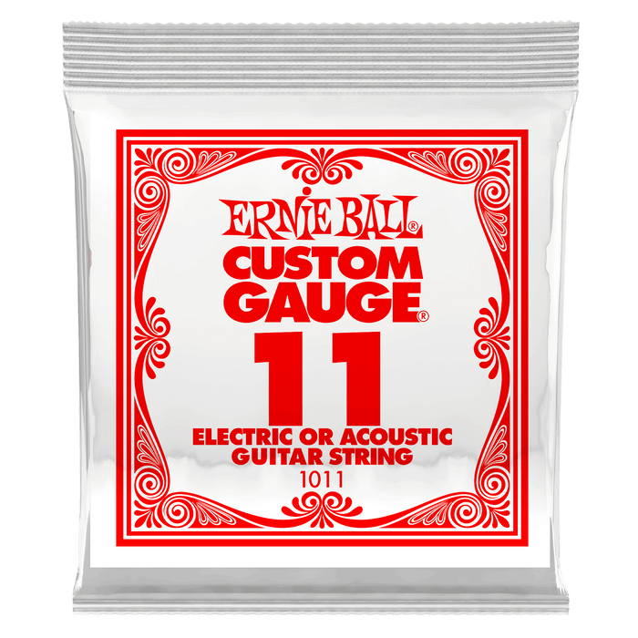 P01011 Ernie Ball Custom Gauge 11 Plain Steel .011 Elect or Acoust Guitar String 6-Pack