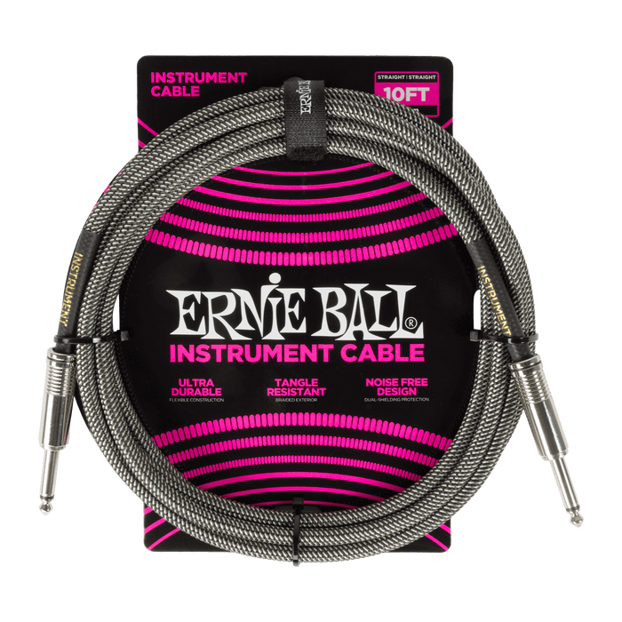 P06429 Ernie Ball 10ft Braided Cable Silver Fox