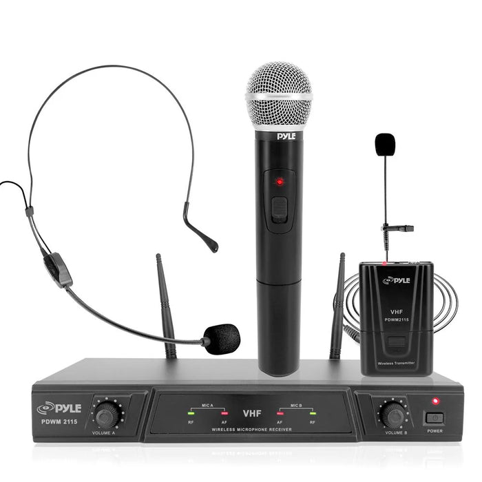 PDWM2115 Pyle Pro 2 Ch VHF Wireless Microphone System with 3 Mics