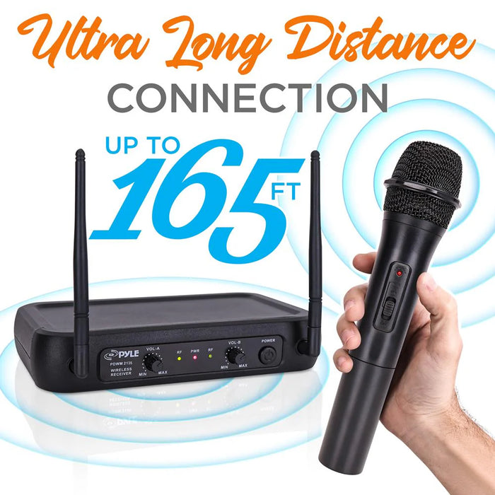 PDWM2135 Pyle 2 Ch VHF Handheld Wireless Microphone System with 2 Mics