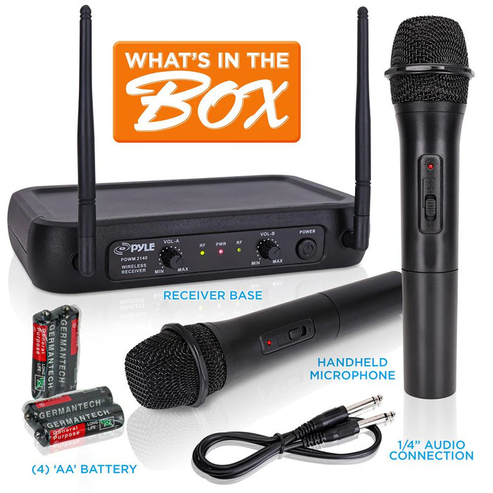 PDWM2135 Pyle 2 Ch VHF Handheld Wireless Microphone System with 2 Mics