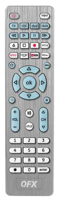 REM-13 SILVER QFX 4 in1 Smart-Streaming Remote-Silver — M&M REM-13 SILVER QFX 4 in1 Smart-Streaming Remote-Silver — M&M