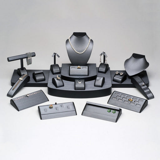 SET60-87R 21 Pc Steel Grey/Black Faux Leather Disp