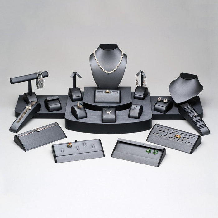 SET60-87R 21 Pc Steel Grey/Black Faux Leather Disp