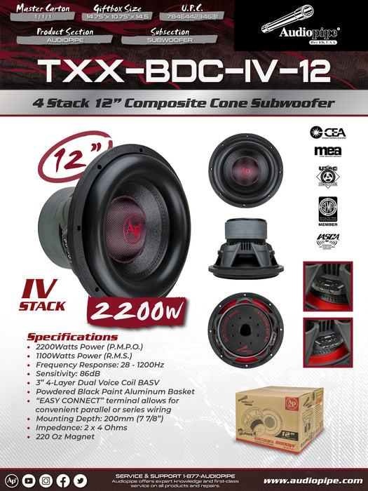 TXX-BDC-IV-12 A-Pipe Quad Stack 12inch Subwoofer