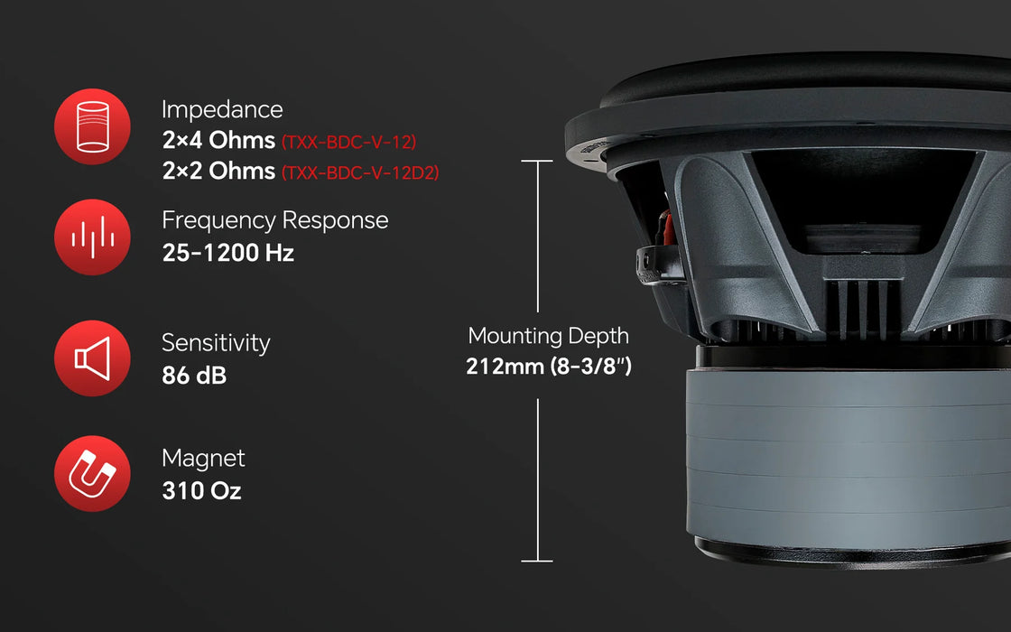 TXX-BDC-V-12 Audiopipe Quinta 5 Stack 2400 watt Composite Cone Subwoofer