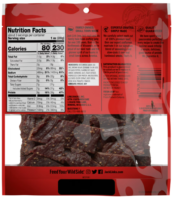 10000034937 Jack Links Peppered Jerky 2.85 oz Bag
