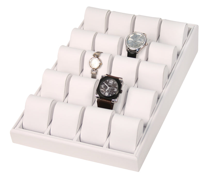 WT-1320L-WH 20pc Beautiful White Faux Leather Angle Watch Display
