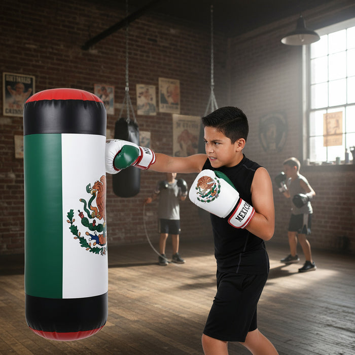 8014 Toy Boxing set Mexican Flag Style 24in Bag with Hanging Strap and Gloves