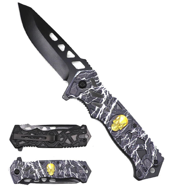 KS2451BK 8.5-In Black Thunder Skull Spring Assist Knife
